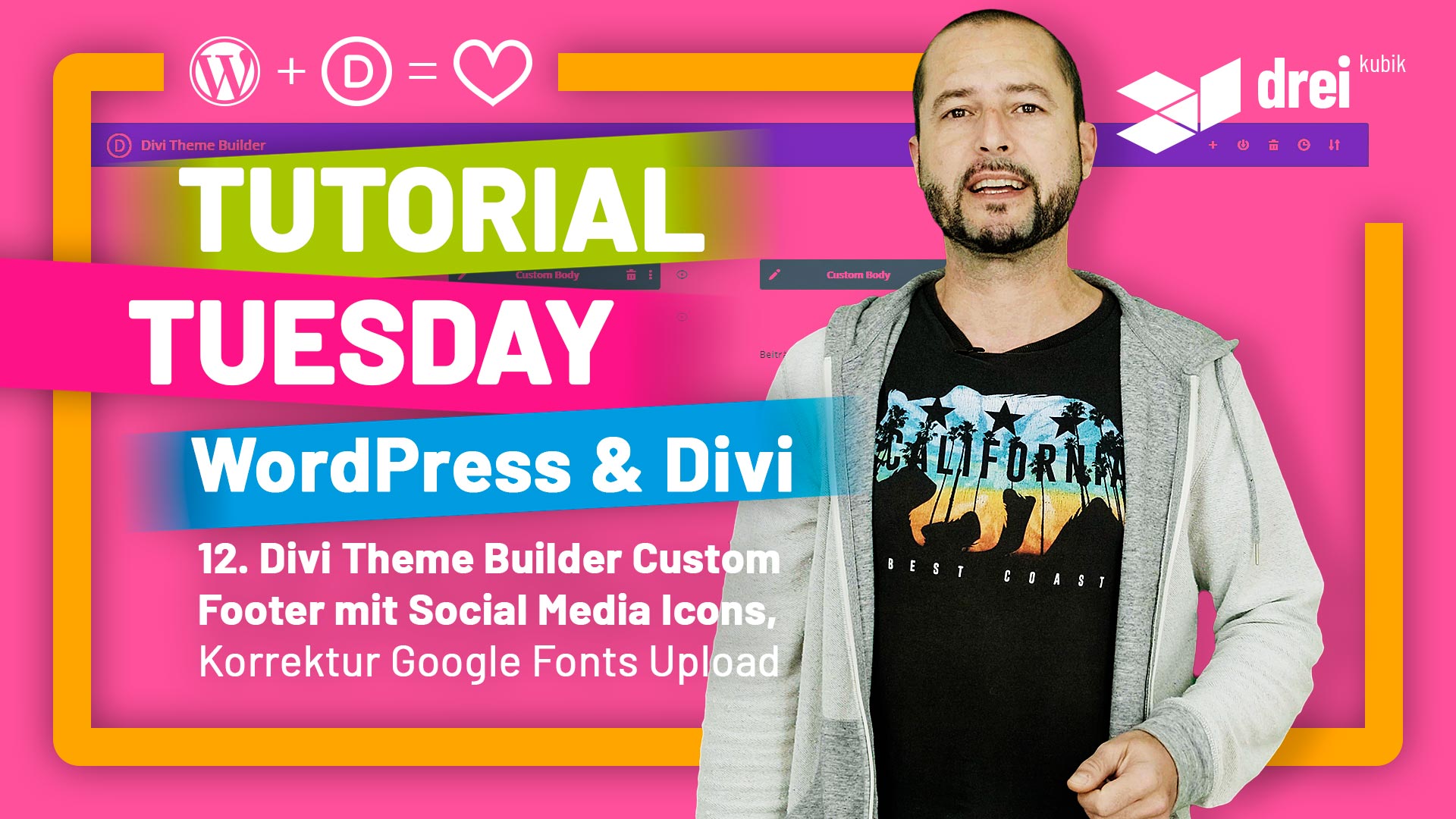 WordPress & Divi Tutorial 2022 Deutsch, 12: Divi Theme Builder Custom Footer mit Social Media Icons erstellen