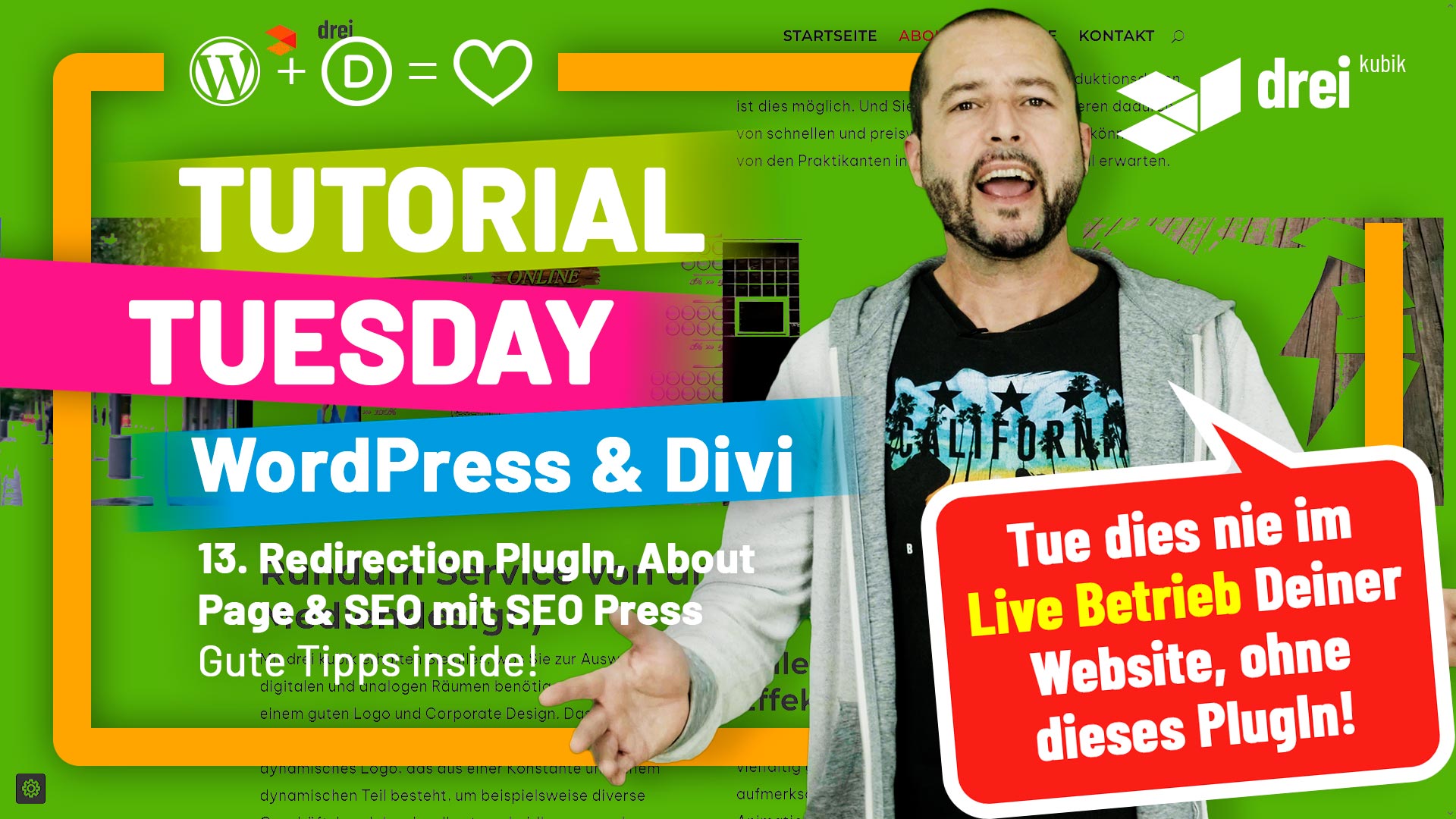 WordPress & Divi Tutorial 2022 Deutsch, 13: Redirection Plugin von John Godley, About Seite und SEO
